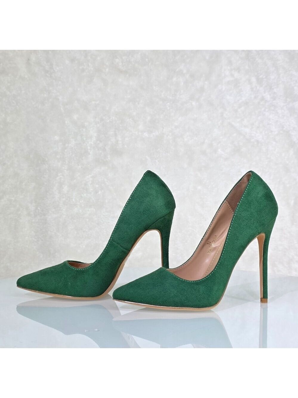 NIB Lynn Dark Green FX Suede High Heel Shoes Pointy Toe Pumps